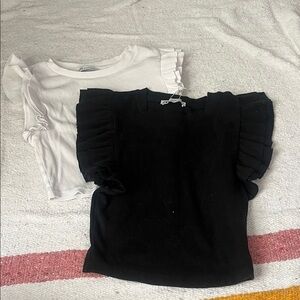 Zara Women's Ruffle Sleeve Muscle Tees - White & Black